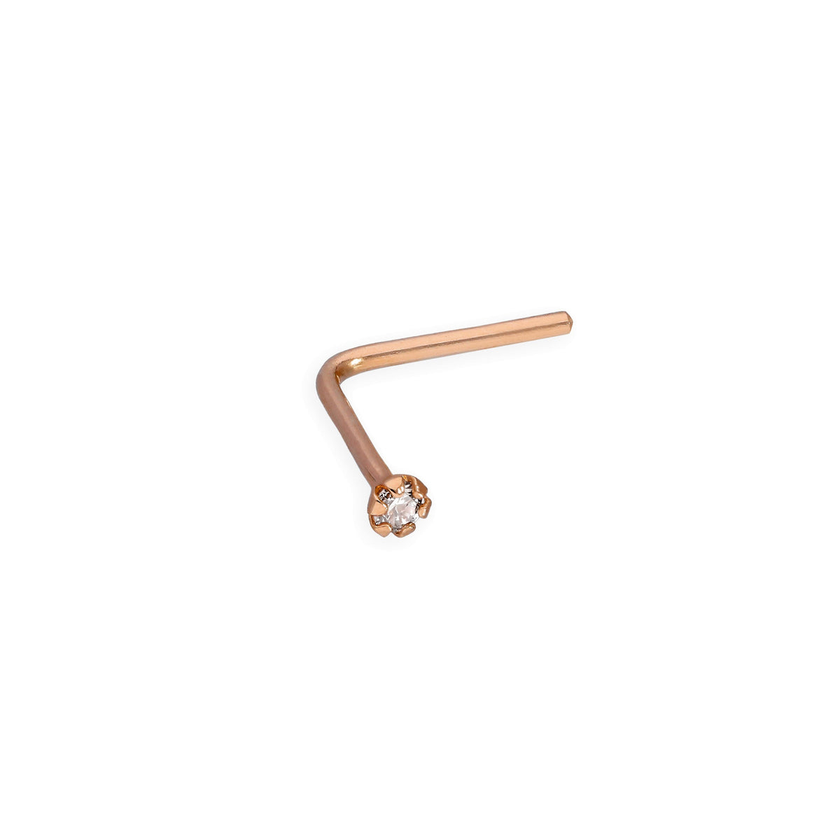 Clou de nez en forme de L en or rose 9 carats et diamant 0,015 carat, calibre 22