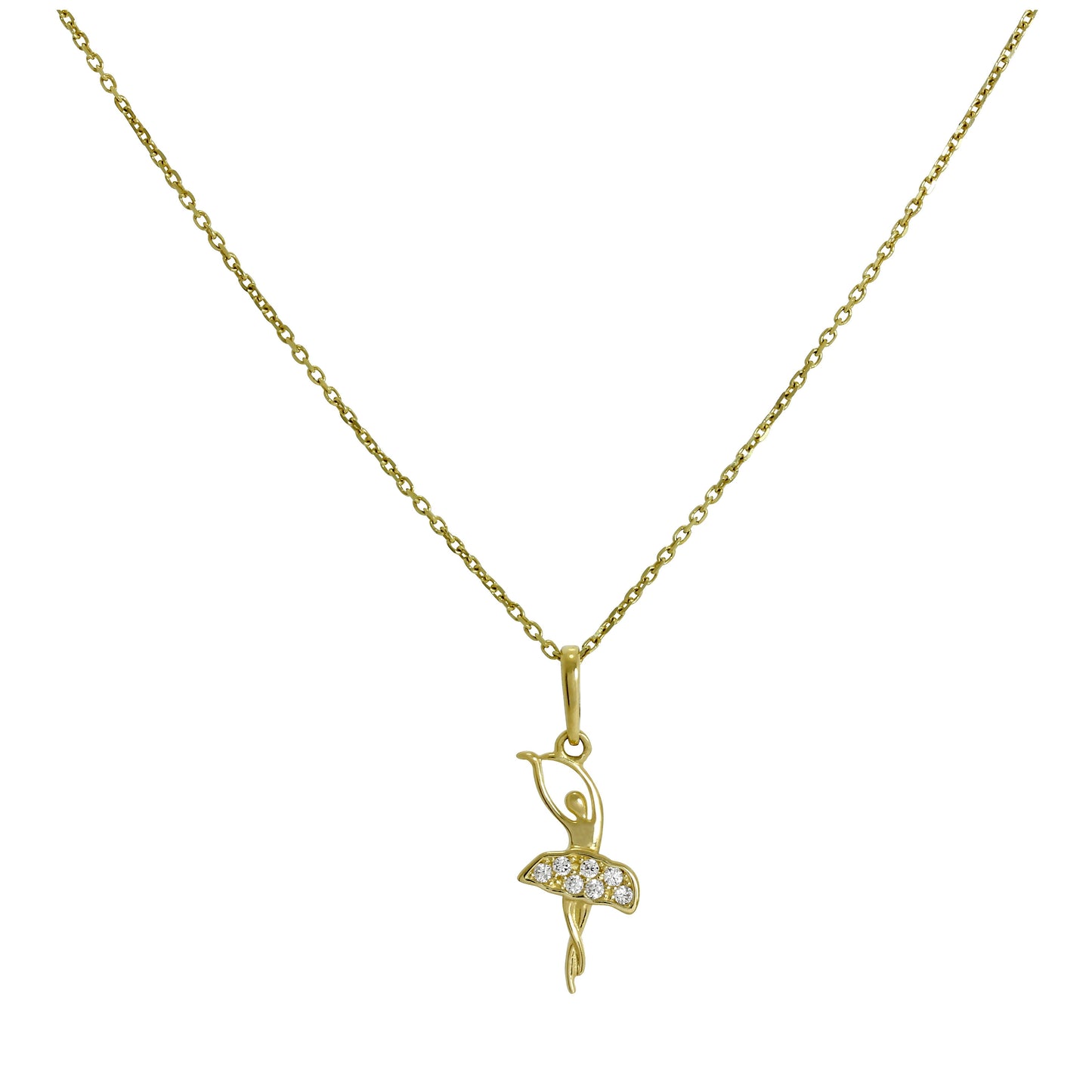 Collier pendentif ballerine en or 9 carats et cristaux CZ transparents, 40 à 50 cm