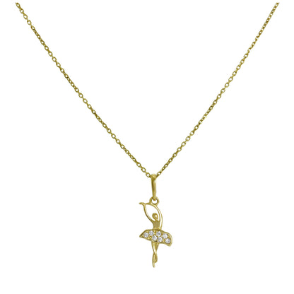 Collier pendentif ballerine en or 9 carats et cristaux CZ transparents, 40 à 50 cm