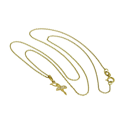Collier pendentif ballerine en or 9 carats et cristaux CZ transparents, 40 à 50 cm