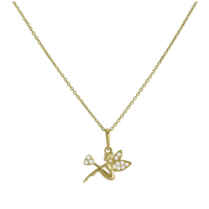 Collier pendentif fée en or 9 carats et cristaux CZ transparents, 40 à 50 cm