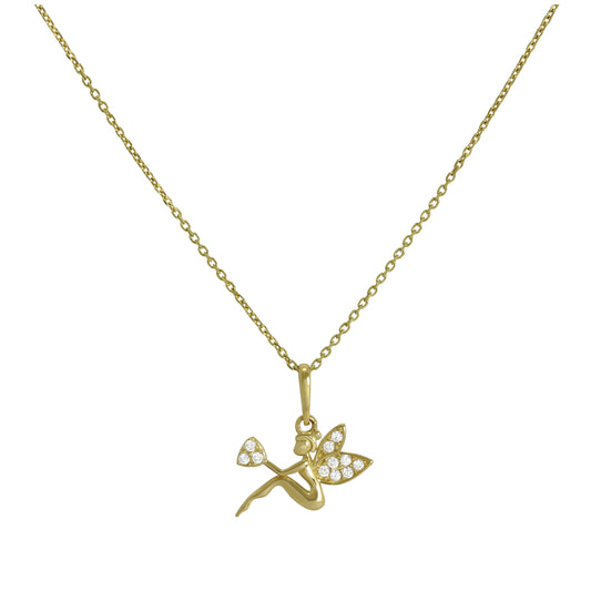 Collier pendentif fée en or 9 carats et cristaux CZ transparents, 40 à 50 cm