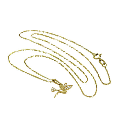 Collier pendentif fée en or 9 carats et cristaux CZ transparents, 40 à 50 cm