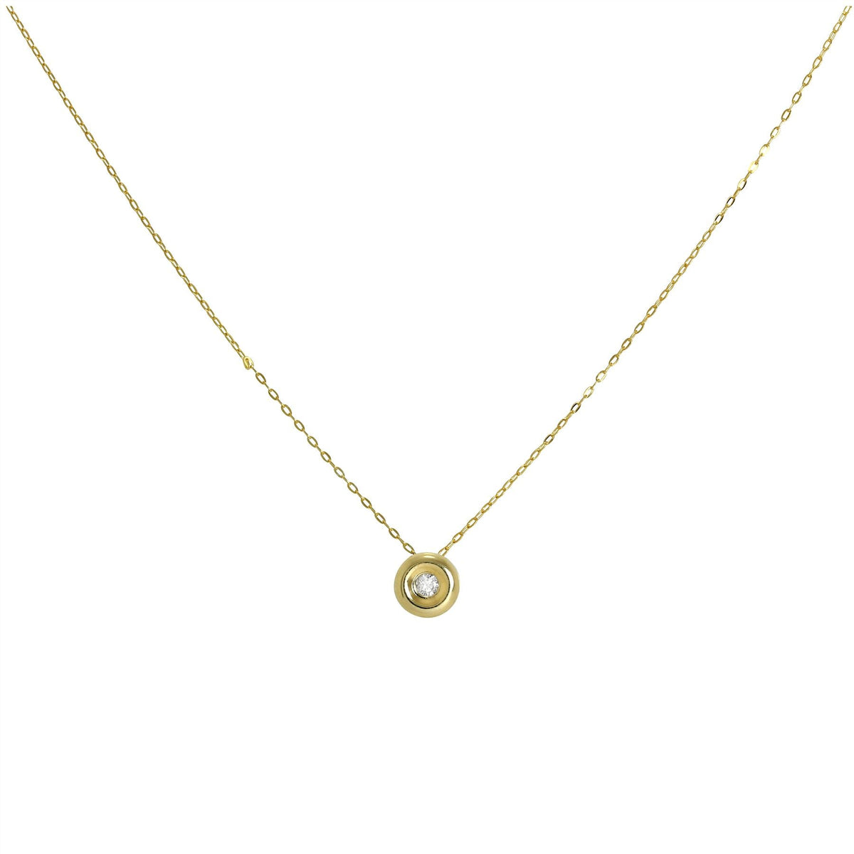 Perle ronde en or 9 carats et diamant 0,019 carat sur chaîne fine de 40 cm