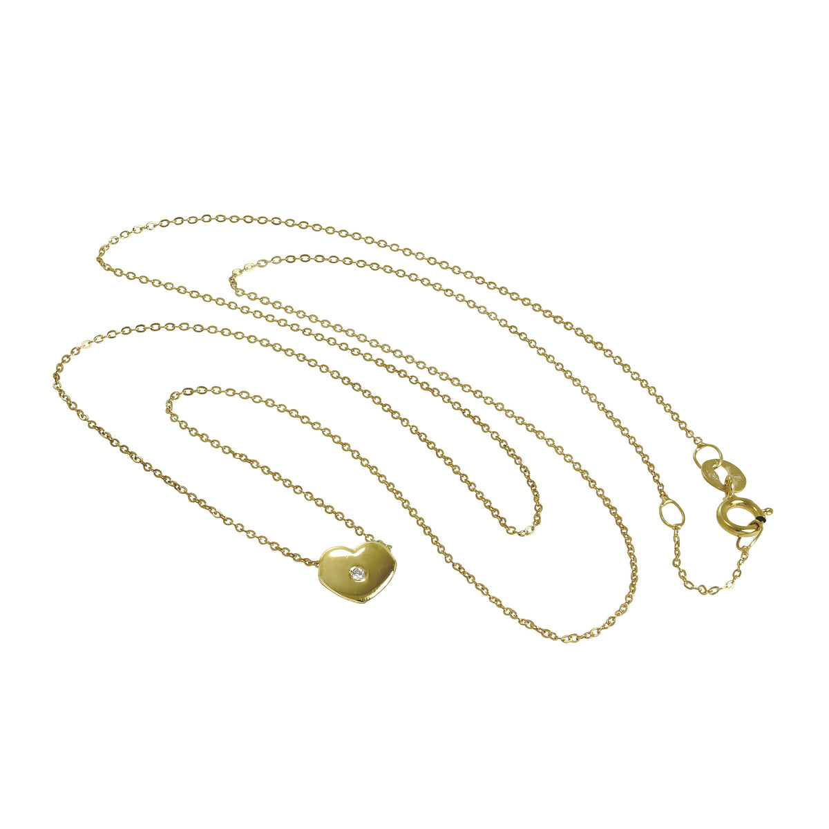 Perle en forme de cœur en or 9 carats et diamant 0,006 carat sur une fine chaîne de 43 cm