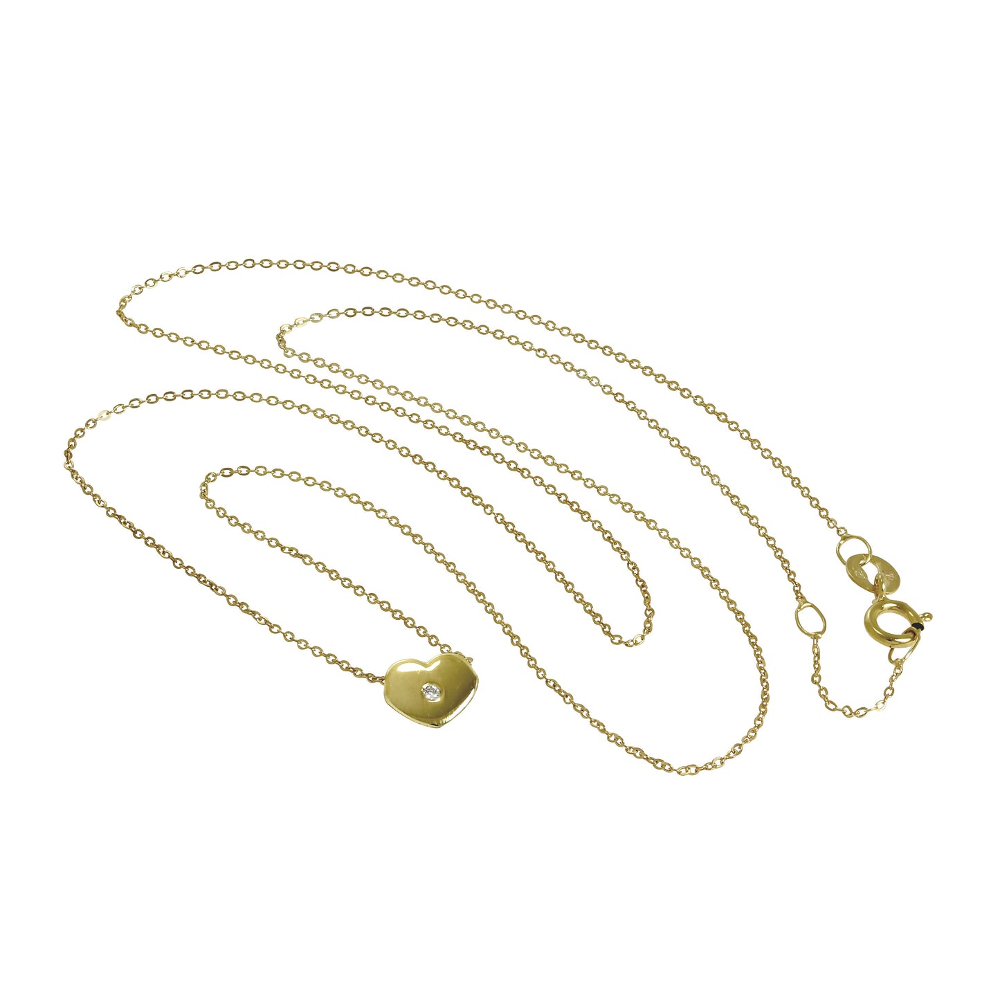 Perle en forme de cœur en or 9 carats et diamant 0,006 carat sur une fine chaîne de 43 cm