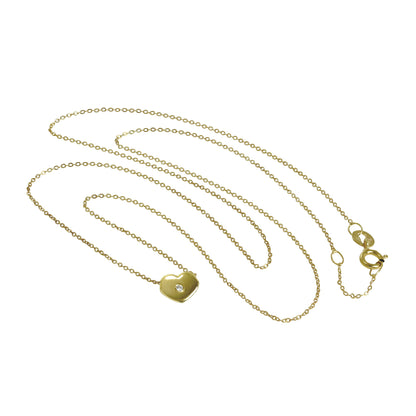 Perle en forme de cœur en or 9 carats et diamant 0,006 carat sur une fine chaîne de 43 cm