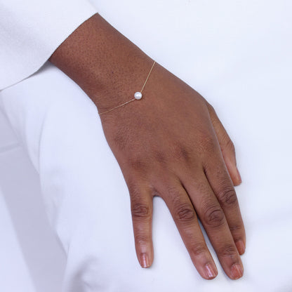Bracelet gourmette fin en or 9 carats et perles de 6 mm, 17,8 cm