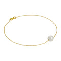 Bracelet gourmette fin en or 9 carats et perles de 6 mm, 17,8 cm