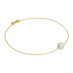 Bracelet gourmette fin en or 9 carats et perles de 6 mm, 17,8 cm
