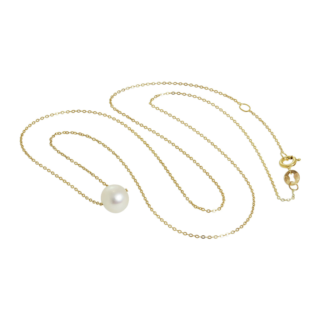 Collier gourmette fin en or 9 carats et perles de 6 mm, 40 cm