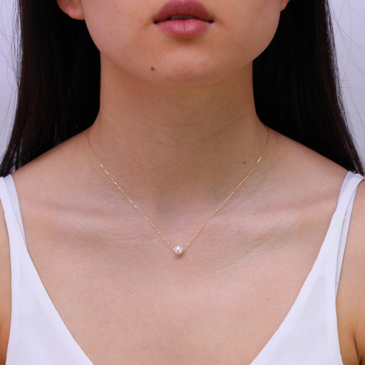 Collier gourmette fin en or 9 carats et perles de 6 mm, 40 cm