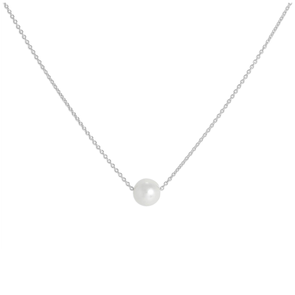Collier en or blanc 9 carats et perles de 5 mm, 43 cm