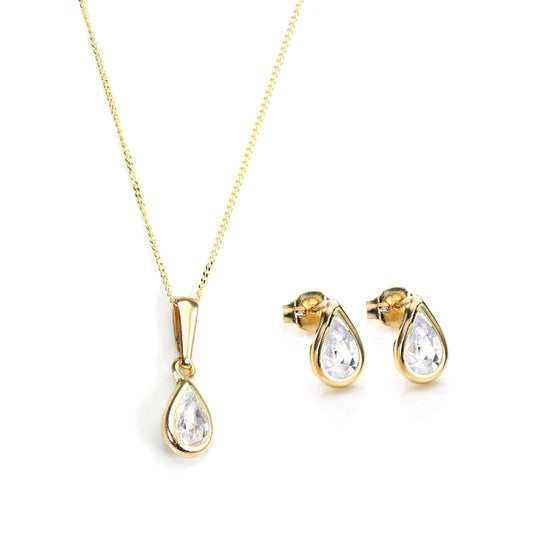 Ensemble pendentif et boucles d'oreilles à tige en or 9 carats et pierre de naissance d'avril