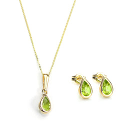 Ensemble pendentif et boucles d'oreilles à tige en or 9 carats et pierre de naissance d'août