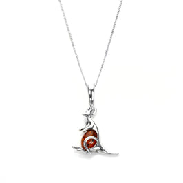 Pendentif kangourou en argent sterling et ambre de la Baltique - 40 à 55 cm