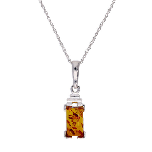 Collier pendentif rectangulaire en argent sterling et ambre de la Baltique de 40 à 55 cm