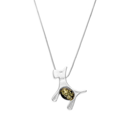 Collier avec pendentif chien écossais en argent sterling et ambre vert, 35 à 55 cm