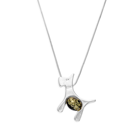 Collier avec pendentif chien écossais en argent sterling et ambre vert, 35 à 55 cm