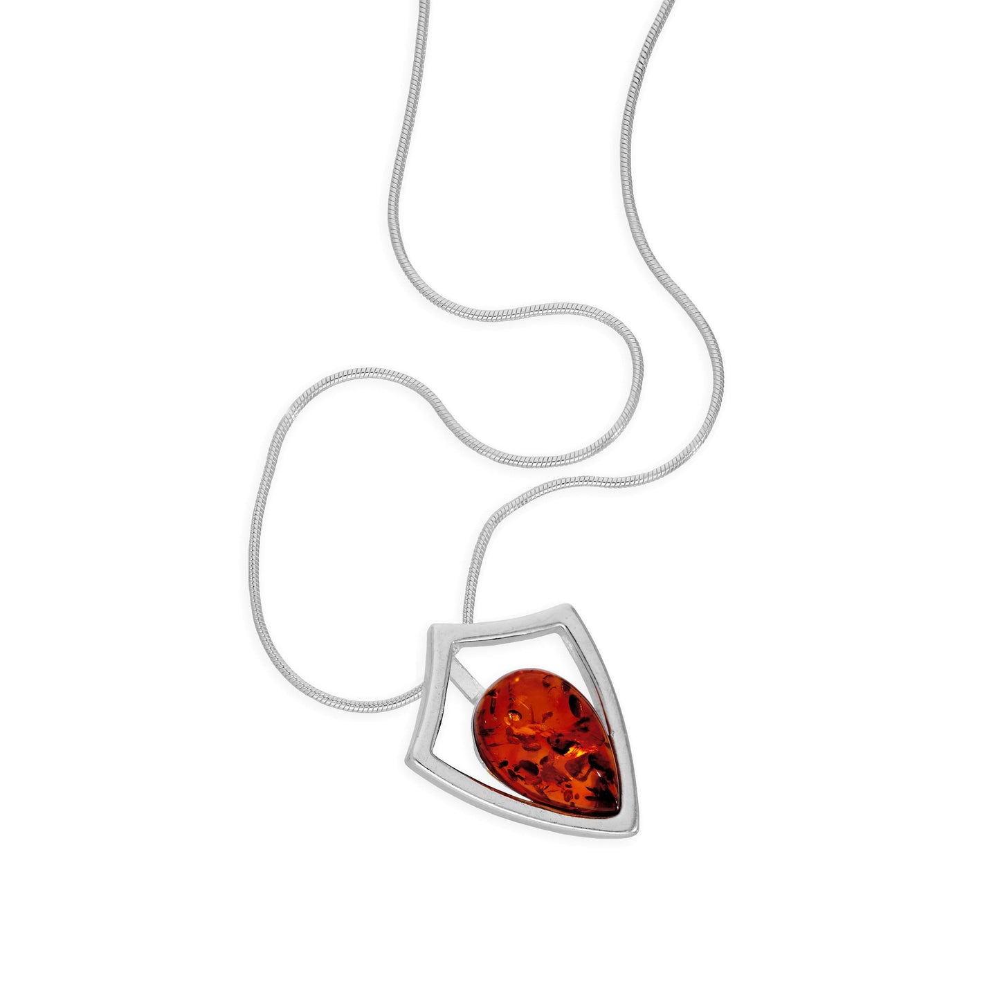 Collier avec pendentif en argent sterling et ambre de la Baltique, contour de bouclier, 35,6 à 55,9 cm