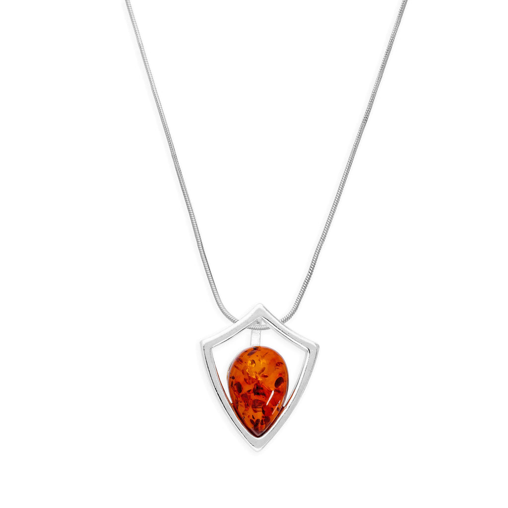 Collier avec pendentif en argent sterling et ambre de la Baltique, contour de bouclier, 35,6 à 55,9 cm
