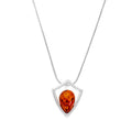 Collier avec pendentif en argent sterling et ambre de la Baltique, contour de bouclier, 35,6 à 55,9 cm