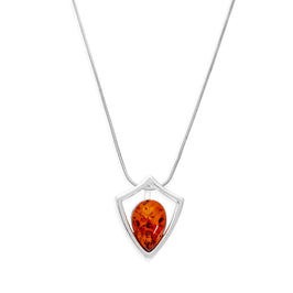 Collier avec pendentif en argent sterling et ambre de la Baltique, contour de bouclier, 35,6 à 55,9 cm