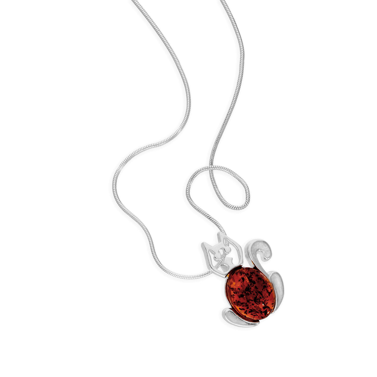 Collier avec pendentif en forme de chat en argent sterling et ambre de la Baltique, 35 à 55 cm