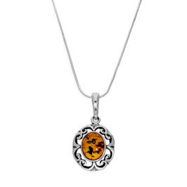 Collier avec pendentif floral fantaisie en argent sterling et ambre de la Baltique, 35 à 55 cm