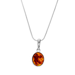 Collier pendentif ovale en argent sterling et ambre de la Baltique de 35 à 55 cm
