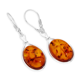Boucles d'oreilles à levier en argent sterling et ambre de la Baltique en forme de grande larme