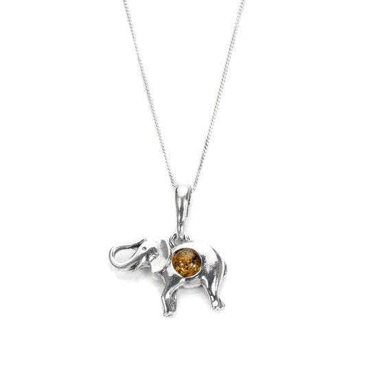 Collier avec pendentif éléphant en argent sterling et ambre de la Baltique cognac, 40 à 55 cm