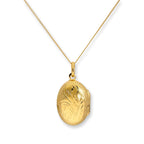 Médaillon ovale gravé en argent sterling plaqué or sur chaîne de 40 à 55 cm
