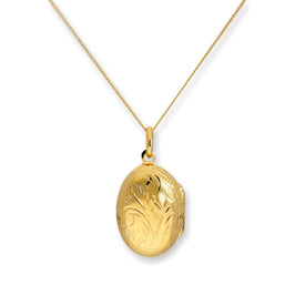 Médaillon ovale gravé en argent sterling plaqué or sur chaîne de 40 à 55 cm