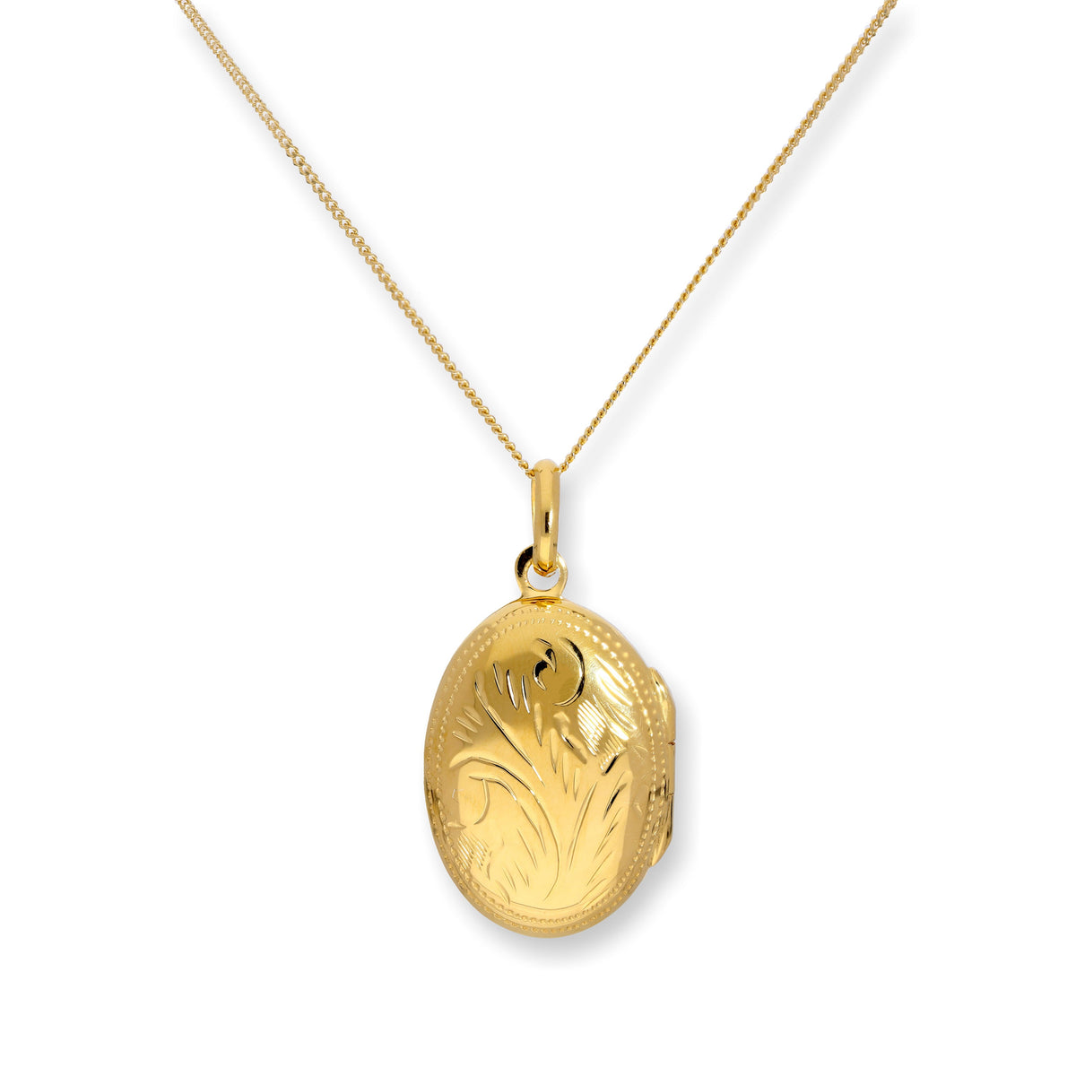 Médaillon ovale gravé en argent sterling plaqué or sur chaîne de 40 à 55 cm