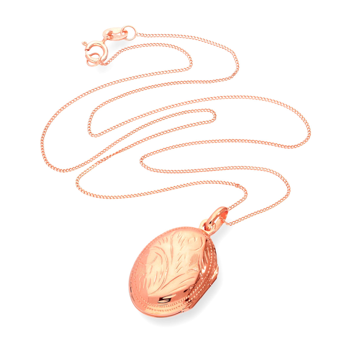 Médaillon ovale gravé en argent sterling plaqué or rose de 40 à 55 cm