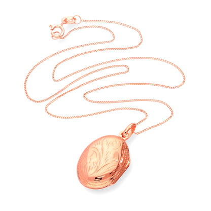 Médaillon ovale gravé en argent sterling plaqué or rose de 40 à 55 cm