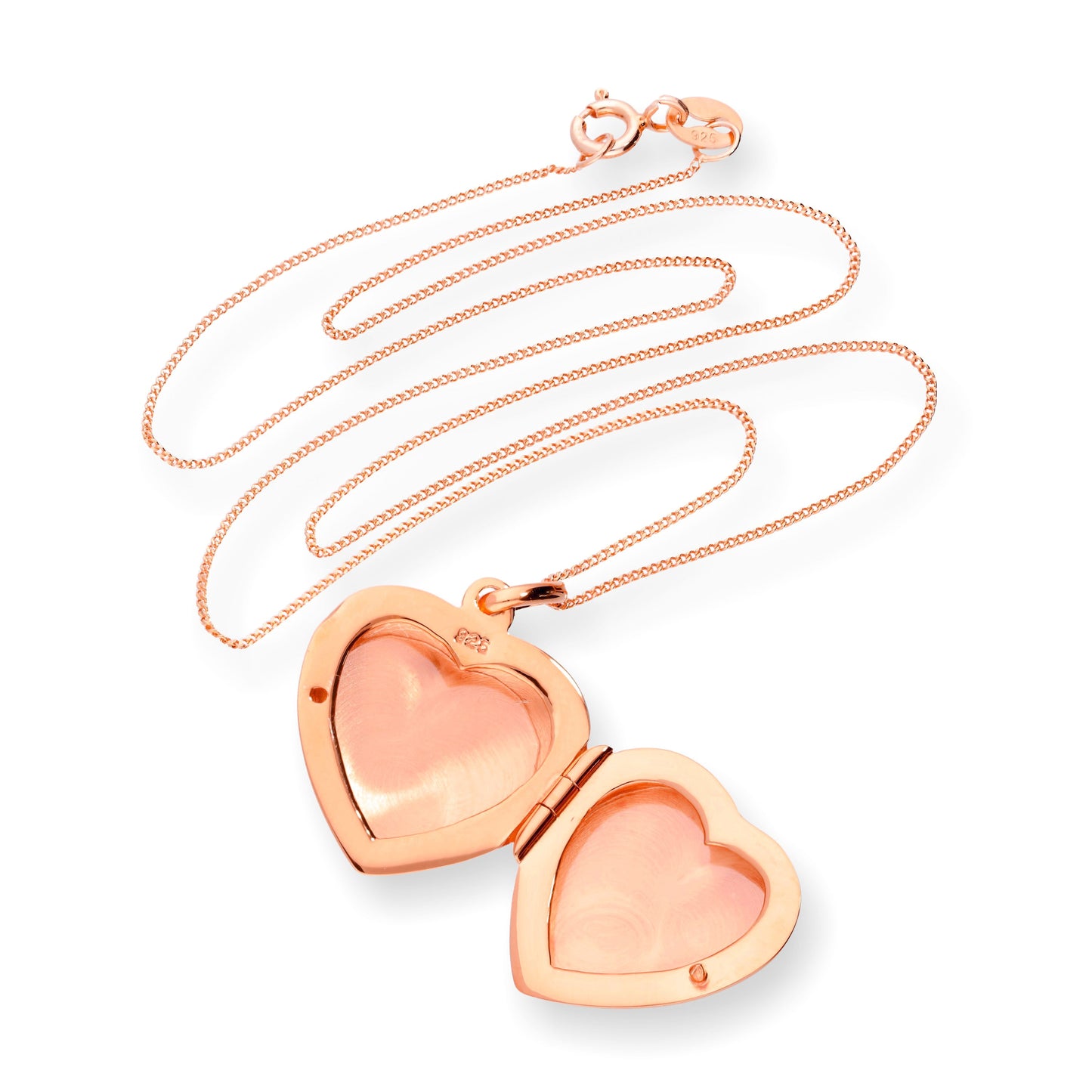 Médaillon en forme de cœur gravable en argent sterling plaqué or rose de 40 à 55 cm
