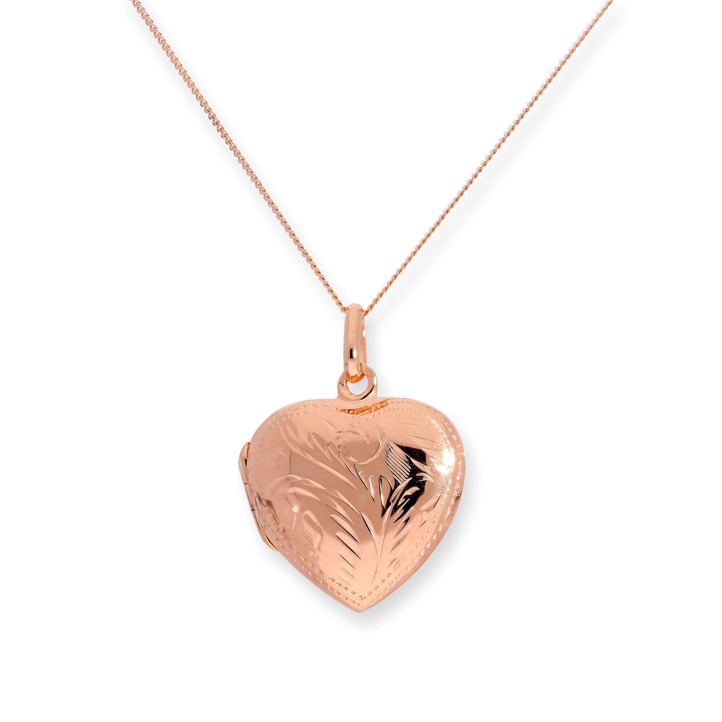 Médaillon en argent sterling plaqué or rose avec cœur gravé, 40 à 55 cm