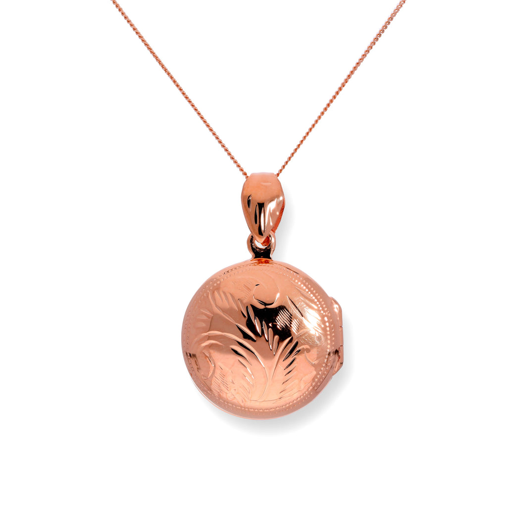 Médaillon rond gravé en argent sterling plaqué or rose de 45 à 55 cm