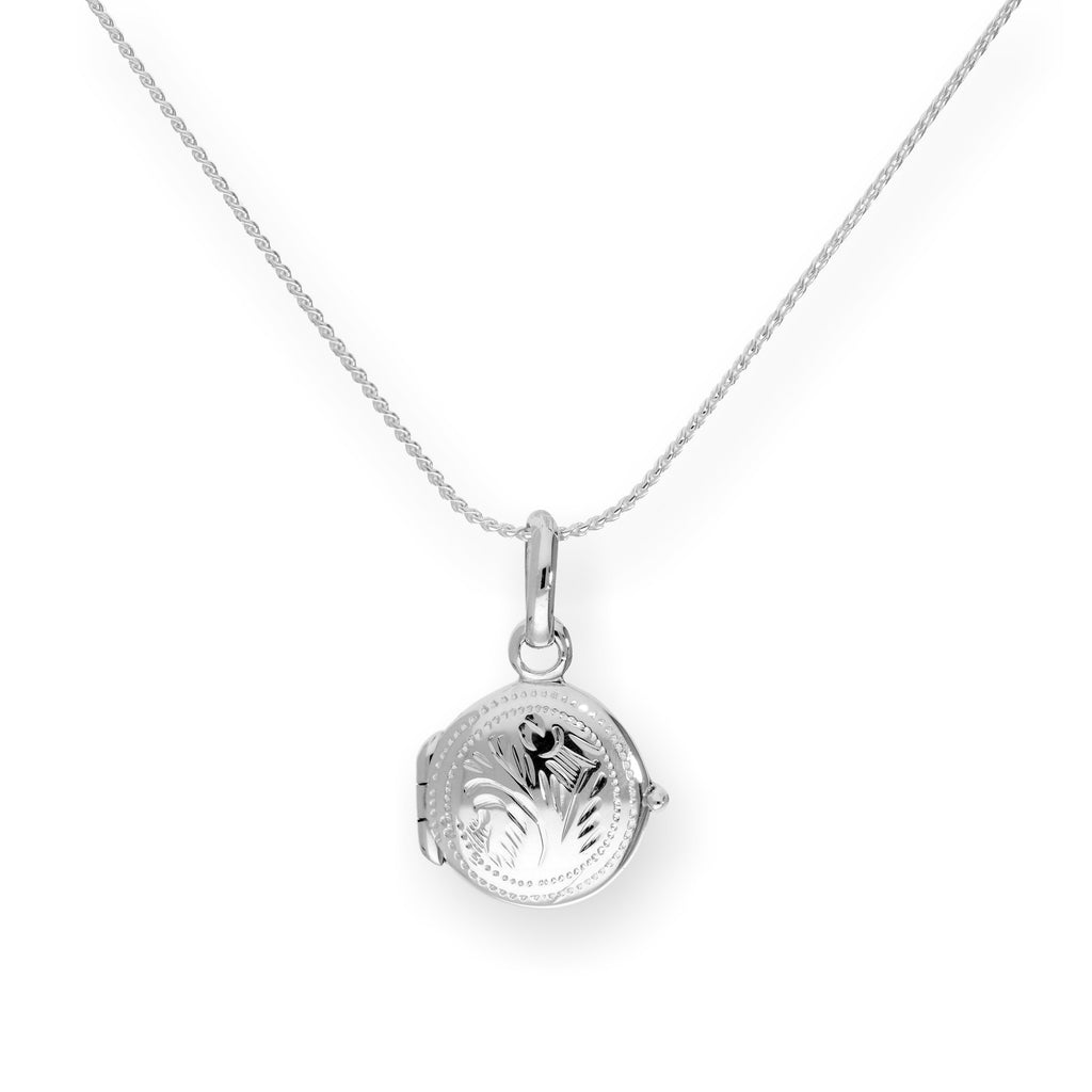 Petit médaillon rond gravé en argent sterling sur chaîne de 35 à 70 cm