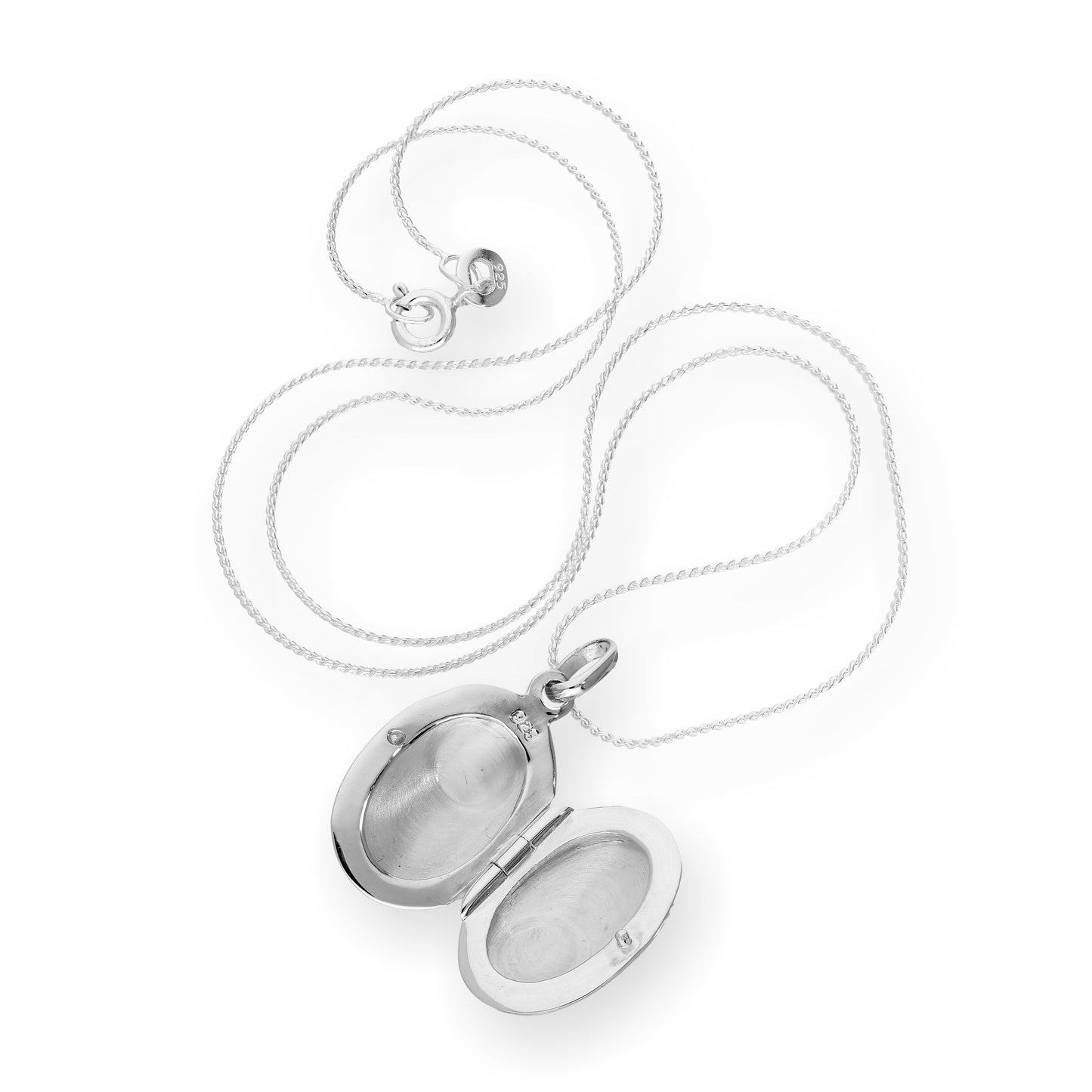 Médaillon ovale gravé en argent sterling sur chaîne de 40 à 55 cm