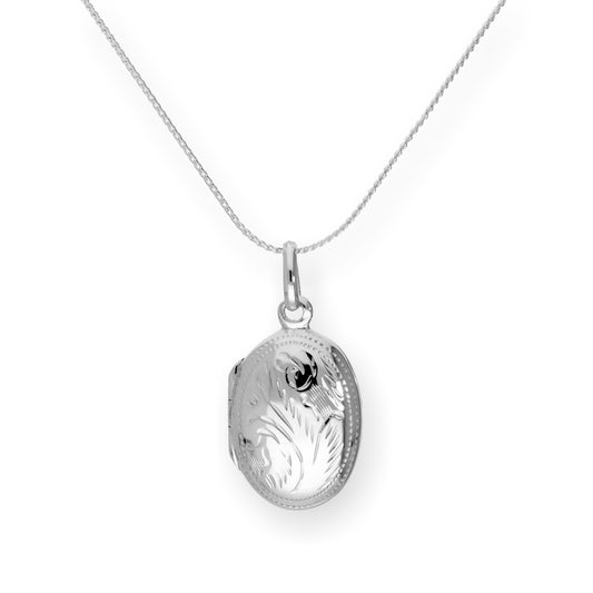 Médaillon ovale gravé en argent sterling sur chaîne de 40 à 55 cm