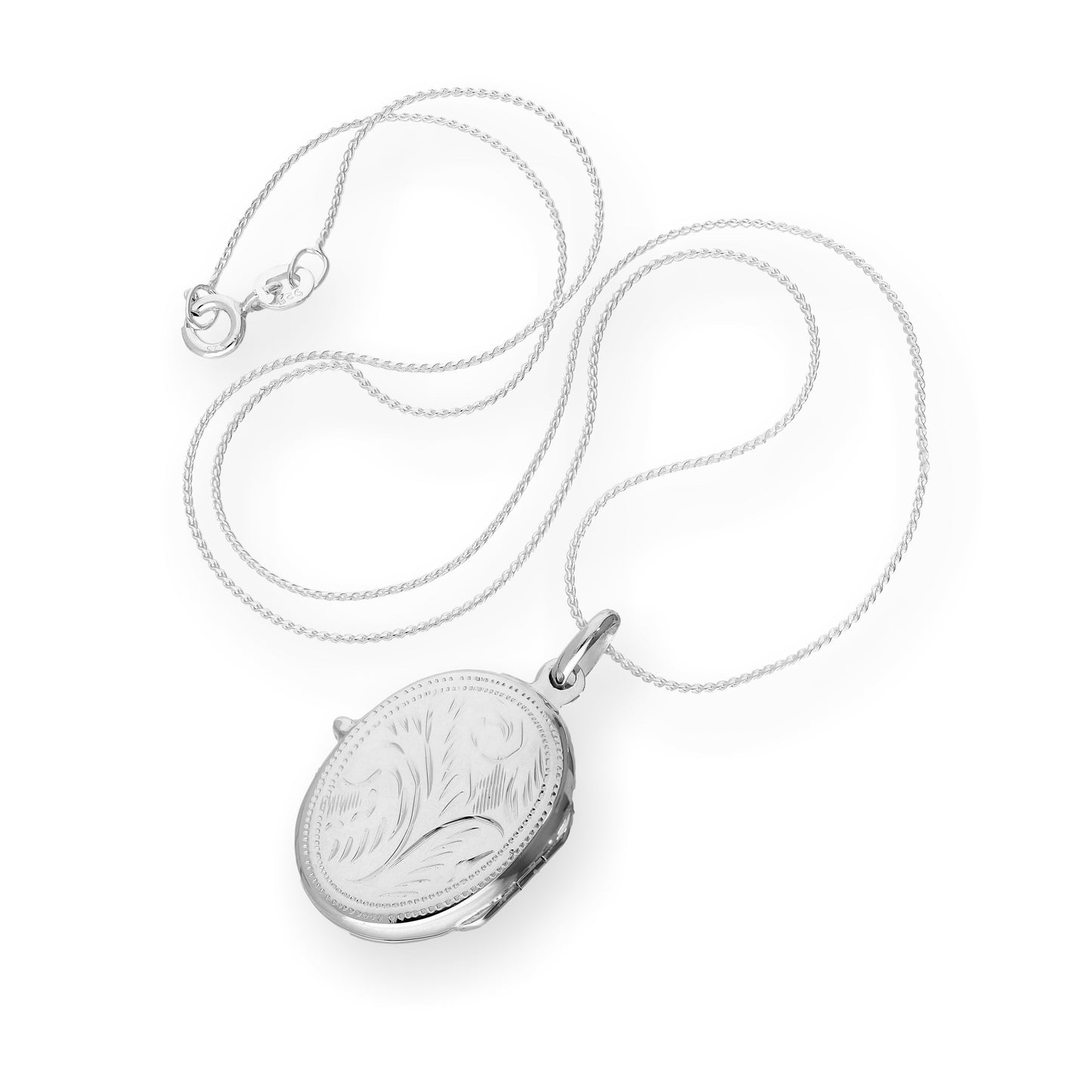 Médaillon ovale gravé en argent sterling sur chaîne de 40 à 55 cm