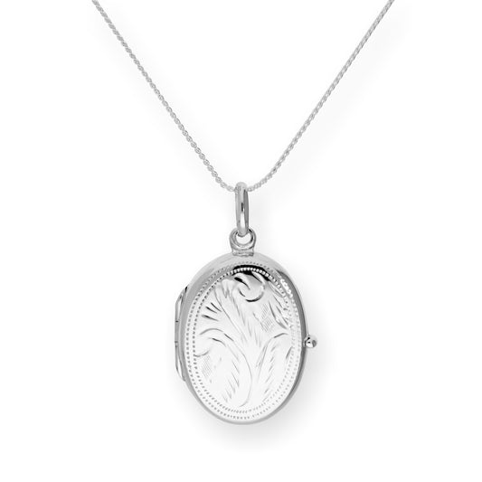 Médaillon ovale gravé en argent sterling sur chaîne de 40 à 55 cm