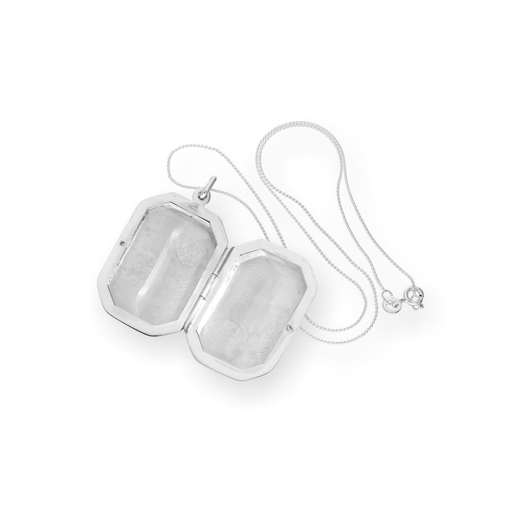 Grand médaillon octogonal gravable en argent sterling sur chaîne de 40 à 55 cm