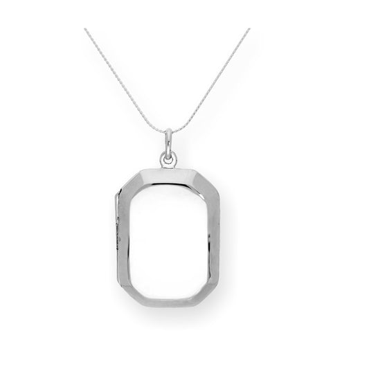 Grand médaillon octogonal gravable en argent sterling sur chaîne de 40 à 55 cm