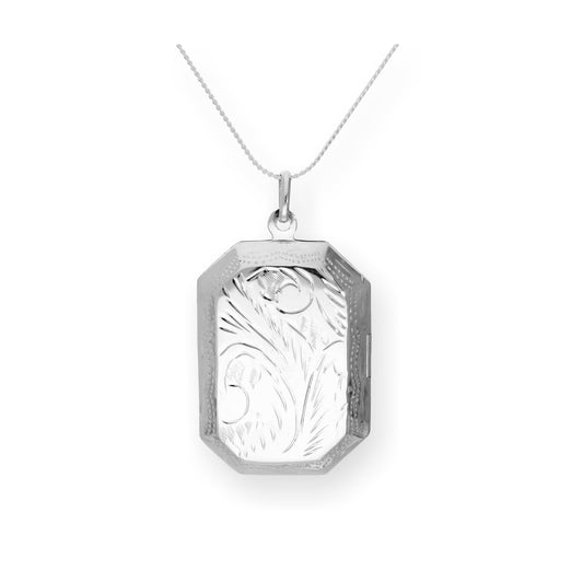 Grand médaillon octogonal gravé en argent sterling sur chaîne de 40 à 55 cm