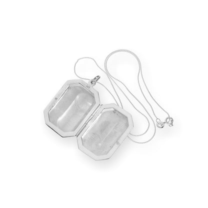 Grand médaillon octogonal gravé en argent sterling sur chaîne de 40 à 55 cm