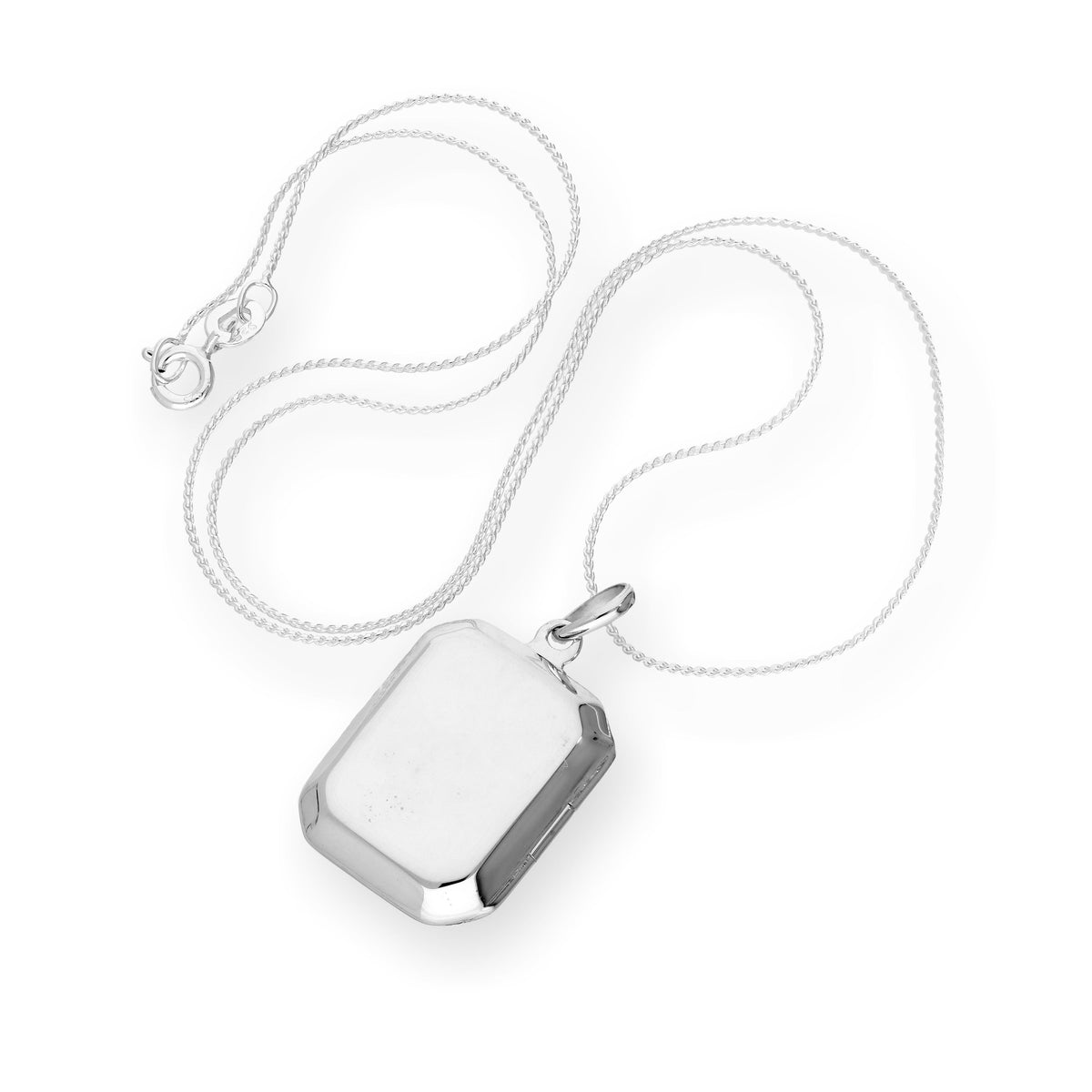Médaillon octogonal gravable en argent sterling sur chaîne de 35 à 70 cm
